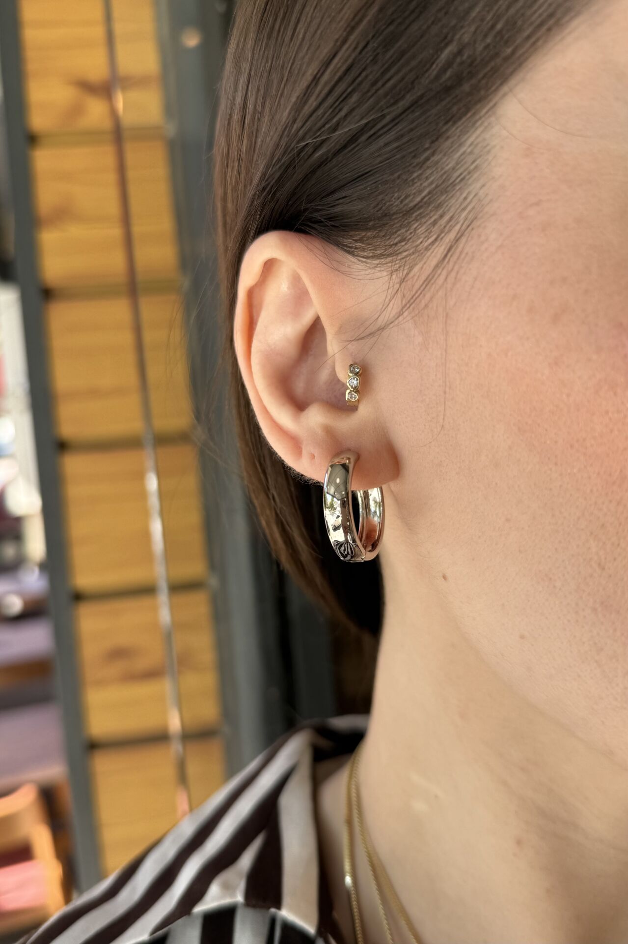 VIP Sade Halka Küpe Büyük Boy Gümüş Renk