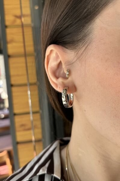 VIP Sade Halka Küpe Büyük Boy Gümüş Renk