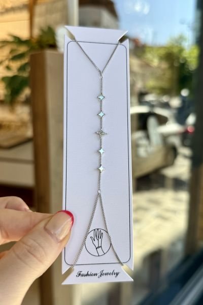 Gömme Taşlı Kuzey Yıldız Detaylı Şahmeran Gümüş Renk