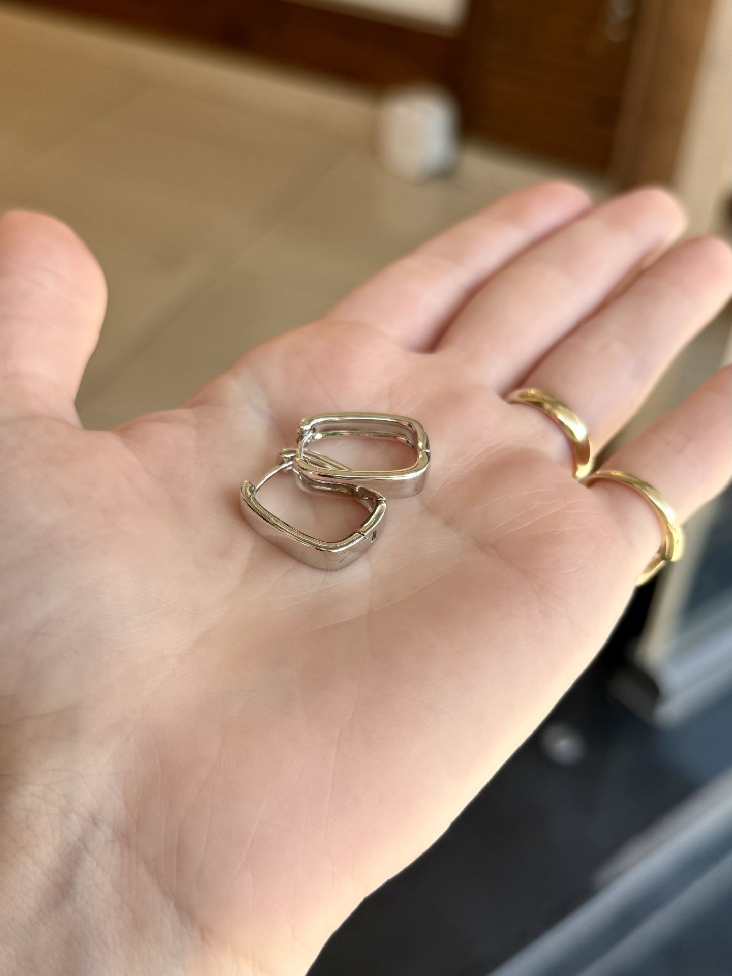 VIP Kalın Dikdörtgen Halka Küpe Gümüş Renk