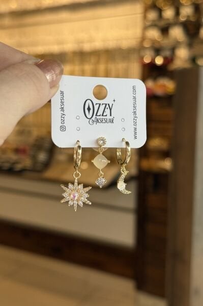 Sedefli Güneş Model 3'lü Set Küpe