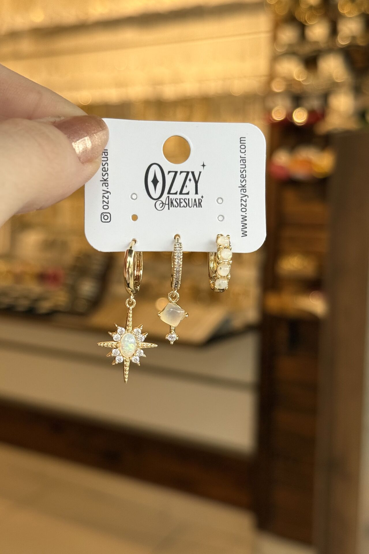 Opal Kuzey Yıldızı Model 3'lü Set Küpe