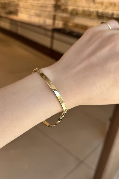 VIP Zinciri Dalga İşlemeli Künye Bileklik 19 cm 14K