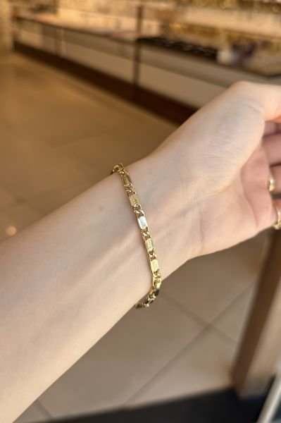 VIP Zinciri Dalga İşlemeli Künye Bileklik 19 cm 14K