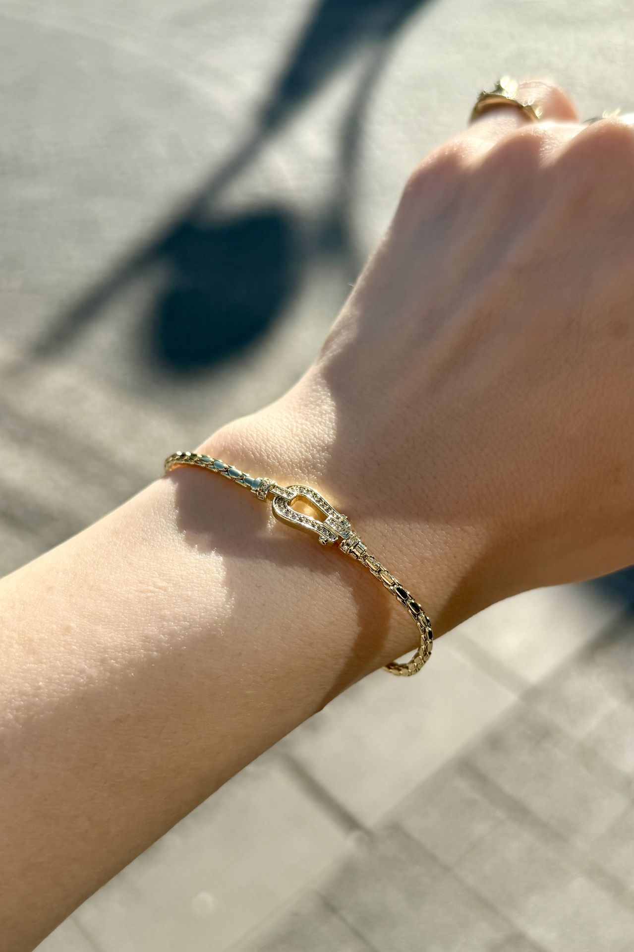 VIP Gömme Taşlı Toka Model Bileklik Asansör Ayarlamalı 15 + 5 cm 14K