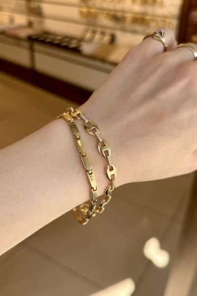 VIP Taş Detaylı Düğme Model Çift Sıralı Bileklik 17 + 2 cm 14K