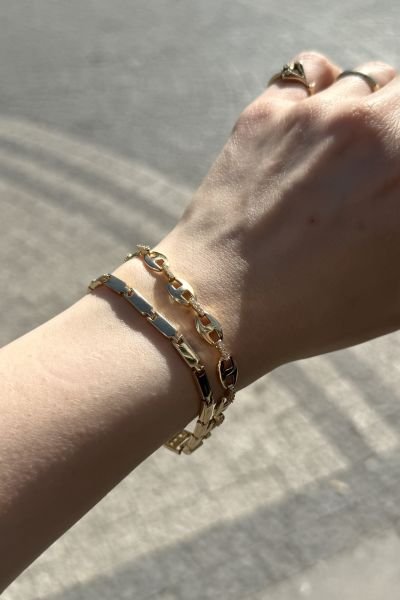 VIP Taş Detaylı Düğme Model Çift Sıralı Bileklik 17 + 2 cm 14K