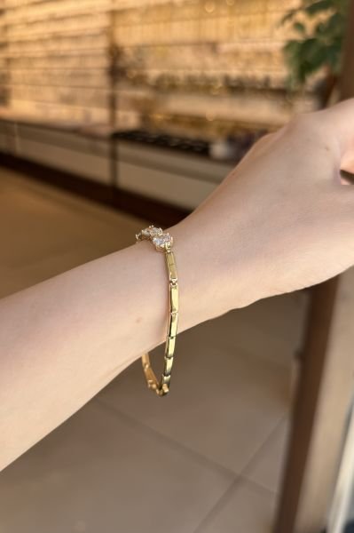 VIP Asimetrik Zirkon Taş İşleme Bileklik 19 cm 14K