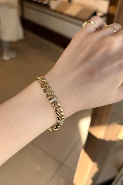 VIP Çift Sıra Gömme Taşlı Kemer Detay Zincir Bileklik 17 + 2 cm