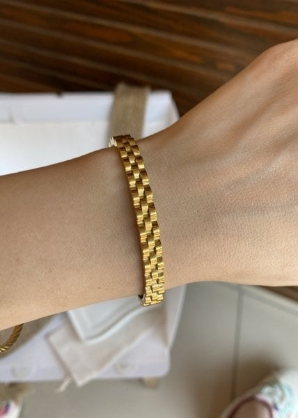 Çelik Marka Model Basamak Detaylı Kelepçe Bileklik