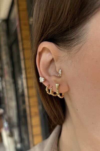 VIP Başak Model Küçük Halka Küpe 14K