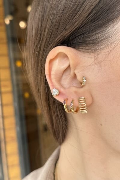 VIP Damla Lila Zirkon Taşlı Halka Küpe 14K