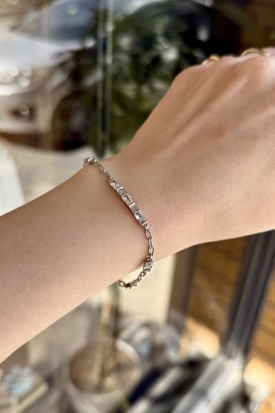 VIP Ortası 3 Baget Taşlı Zincir Bileklik 17 + 3 cm Gümüş Renk