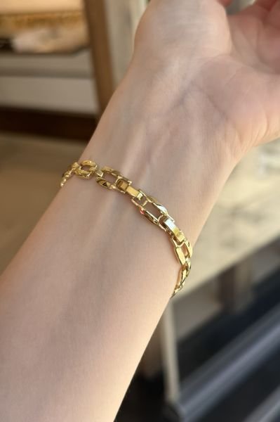 VIP Orta Halkası Gömme Taşlı Oval Zincir Bileklik 17 + 2 cm