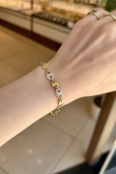 VIP 2 Düğmesi Gömme Taşlı Bilekik 17 + 3 cm