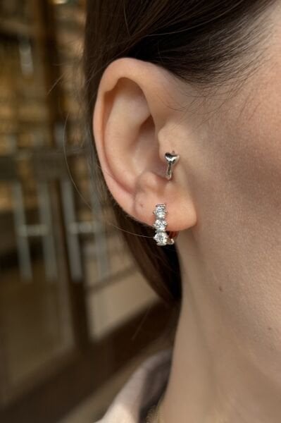 VIP 3 Sıra Zirkon Taşlı Oval Halka Küpe Gümüş Renk