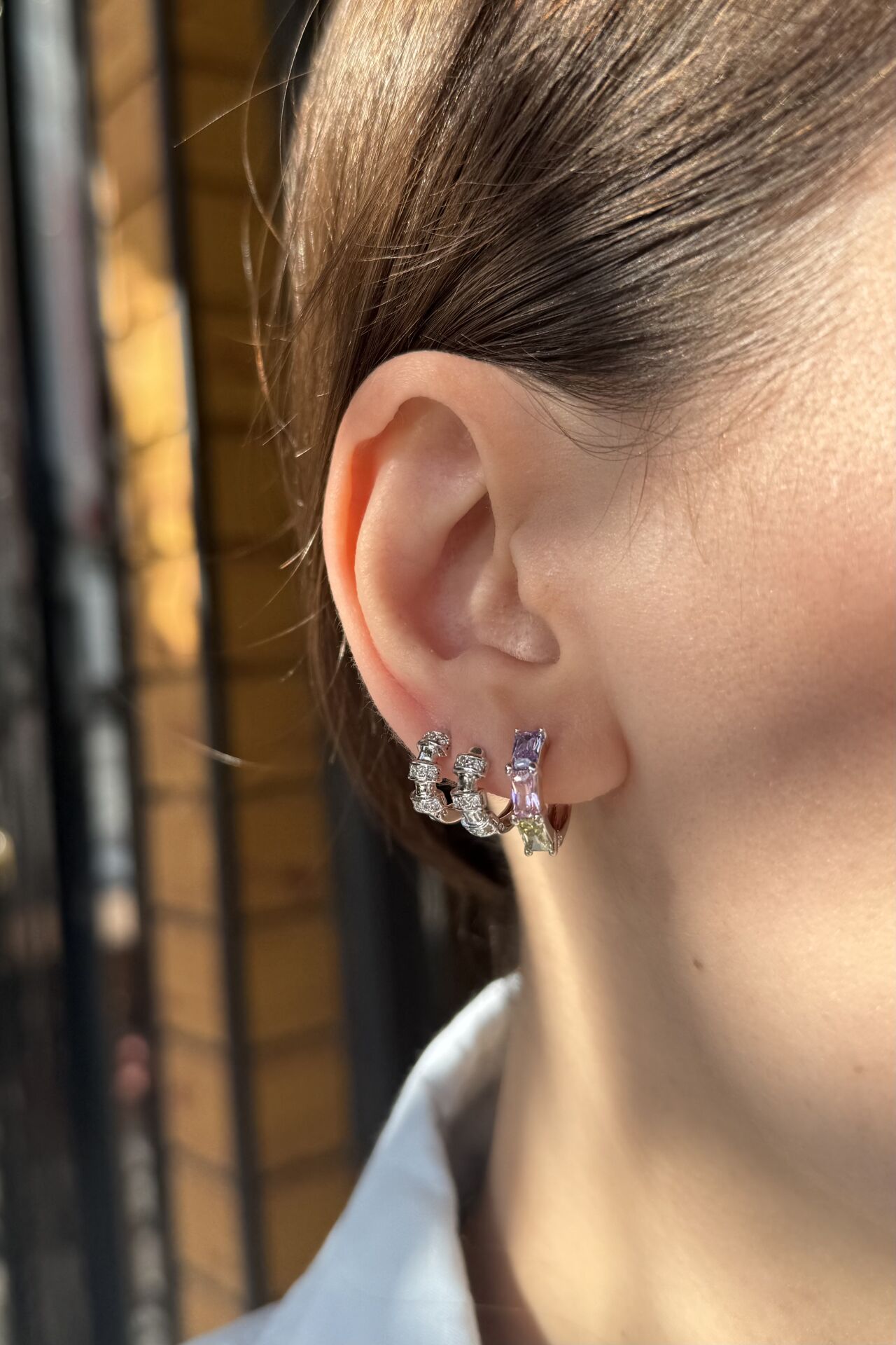 VIP 3 Soft Renk Baget Taşlı Halka Küpe Gümüş Renk