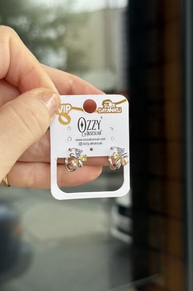 VIP Soft Renk Taşlı Çiçek Model Halka Küpe Gümüş Renk