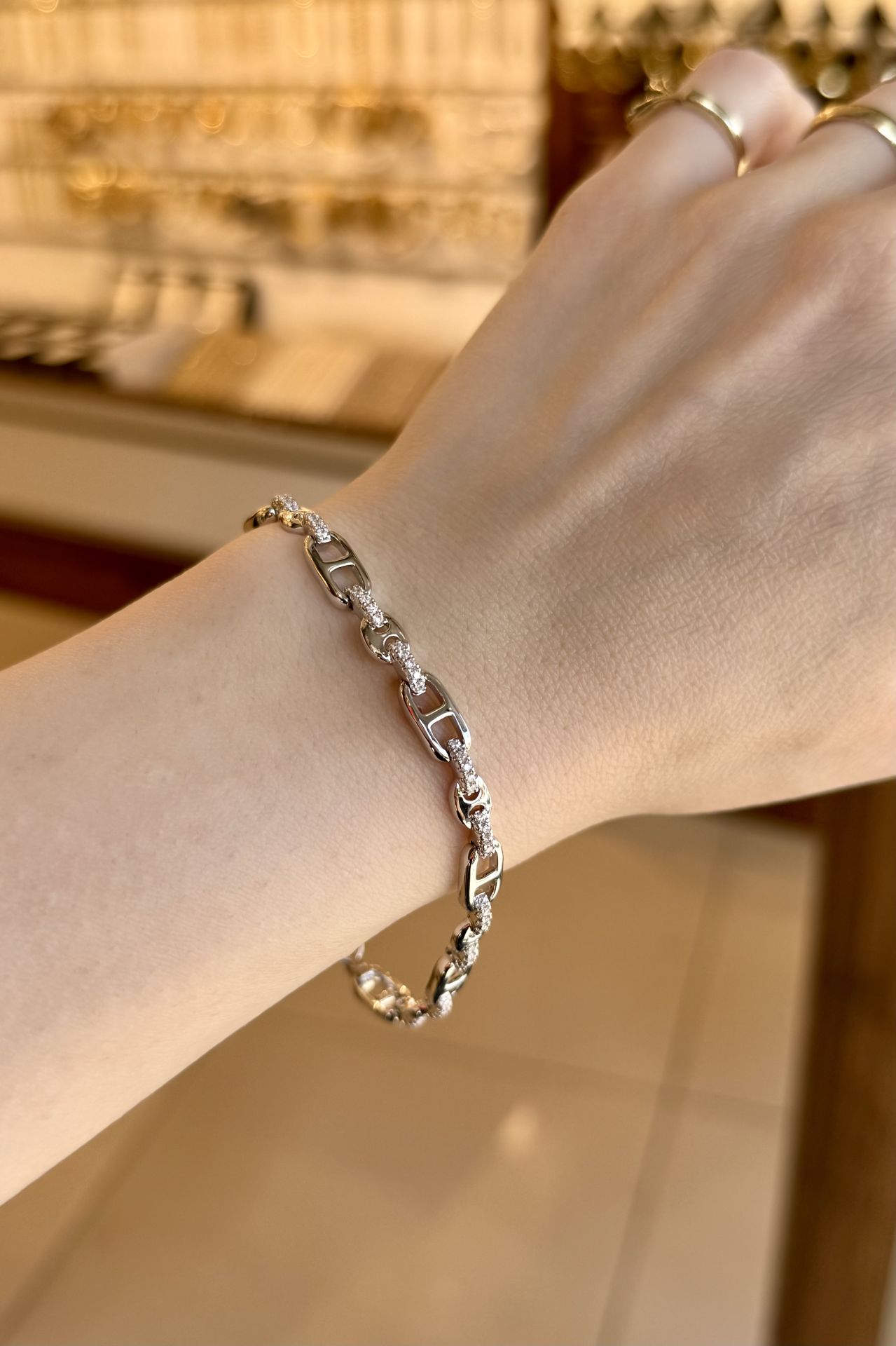 VIP Gömme Taş Bağlantılı Düğme Bileklik 17 + 2 cm Gümüş Renk