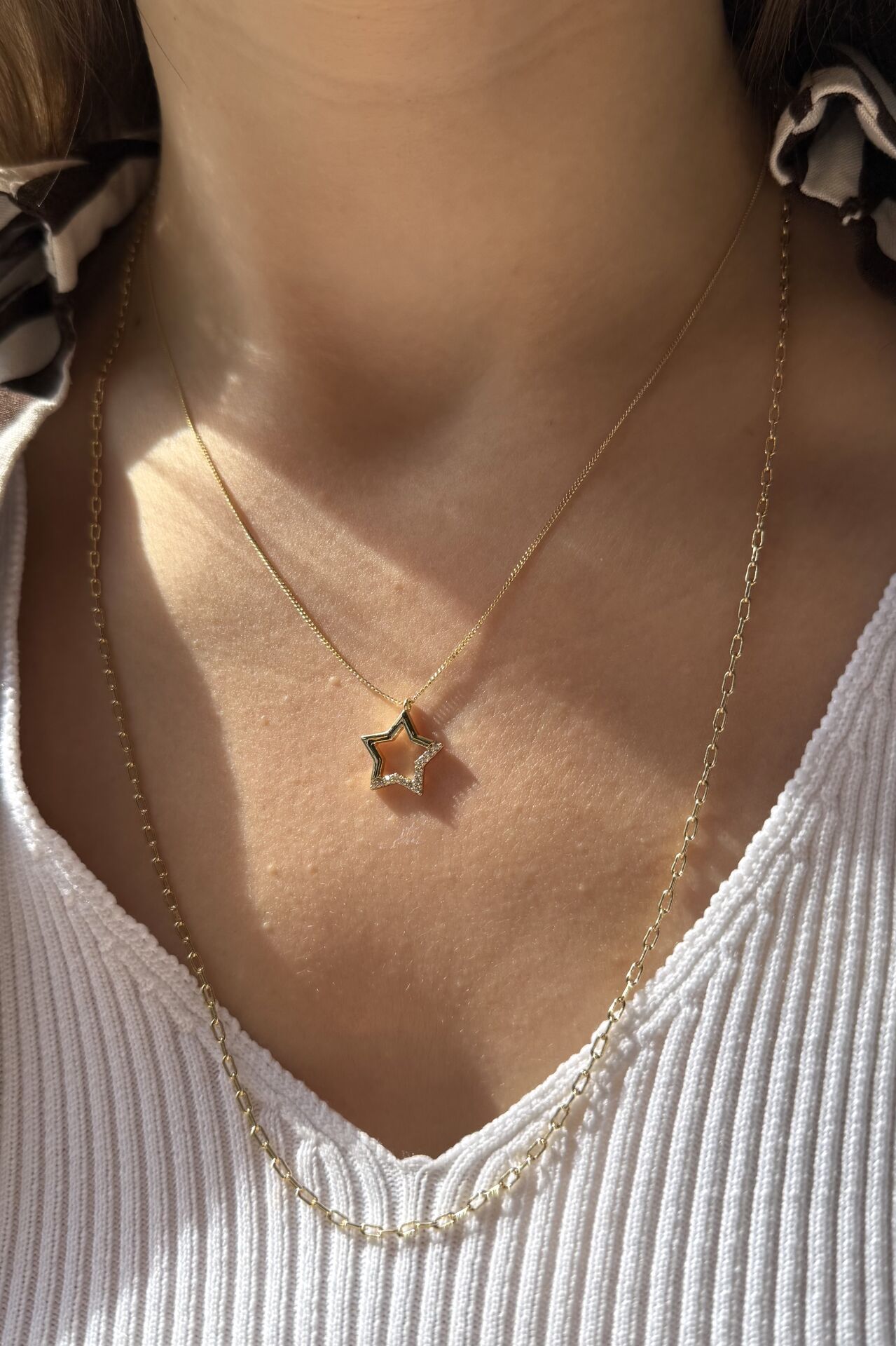 VIP Kenarı Taş İşlemeli Yıldız Kolye 45 cm 14K