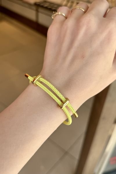 Çelik Kemerli Ayarlanabilir Örme Bileklik Sarı