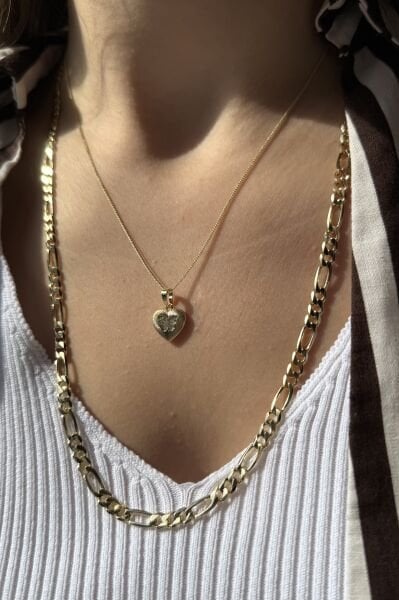 VIP Gömme Taşlı Kelebek İşlemeli Kalp Kolye 45 cm 14K