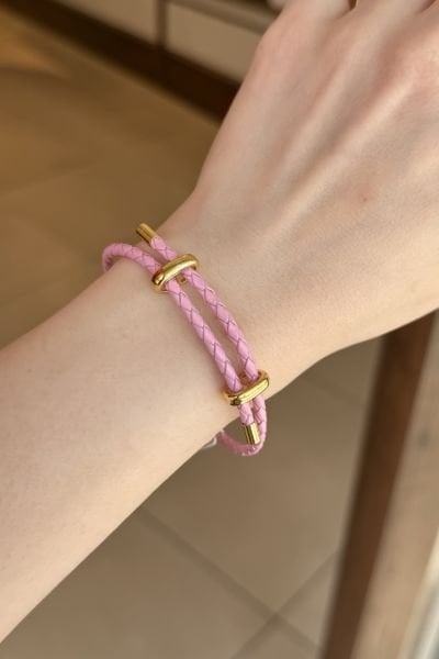Çelik Kemerli Ayarlanabilir Örme Bileklik Pembe