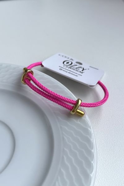 Çelik Kemerli Ayarlanabilir Örme Bileklik Fuşya