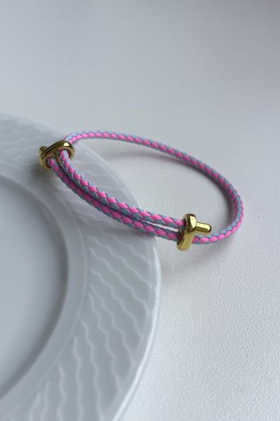 Çelik Kemerli Ayarlanabilir Örme Bileklik Pembe Mavi