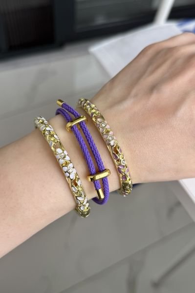 Çelik Kemerli Ayarlanabilir Örme Bileklik Mor