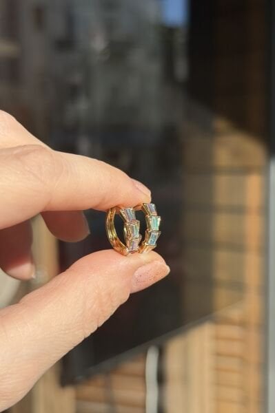 VIP Sıra 4 Baget Opal Taşlı Halka Küpe 14K