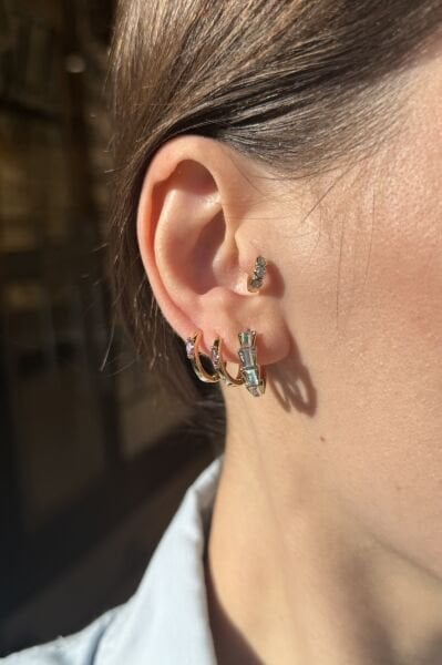 VIP Sıra 4 Baget Opal Taşlı Halka Küpe 14K