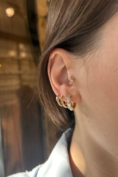 VIP Sıra 4 Baget Opal Taşlı Halka Küpe 14K