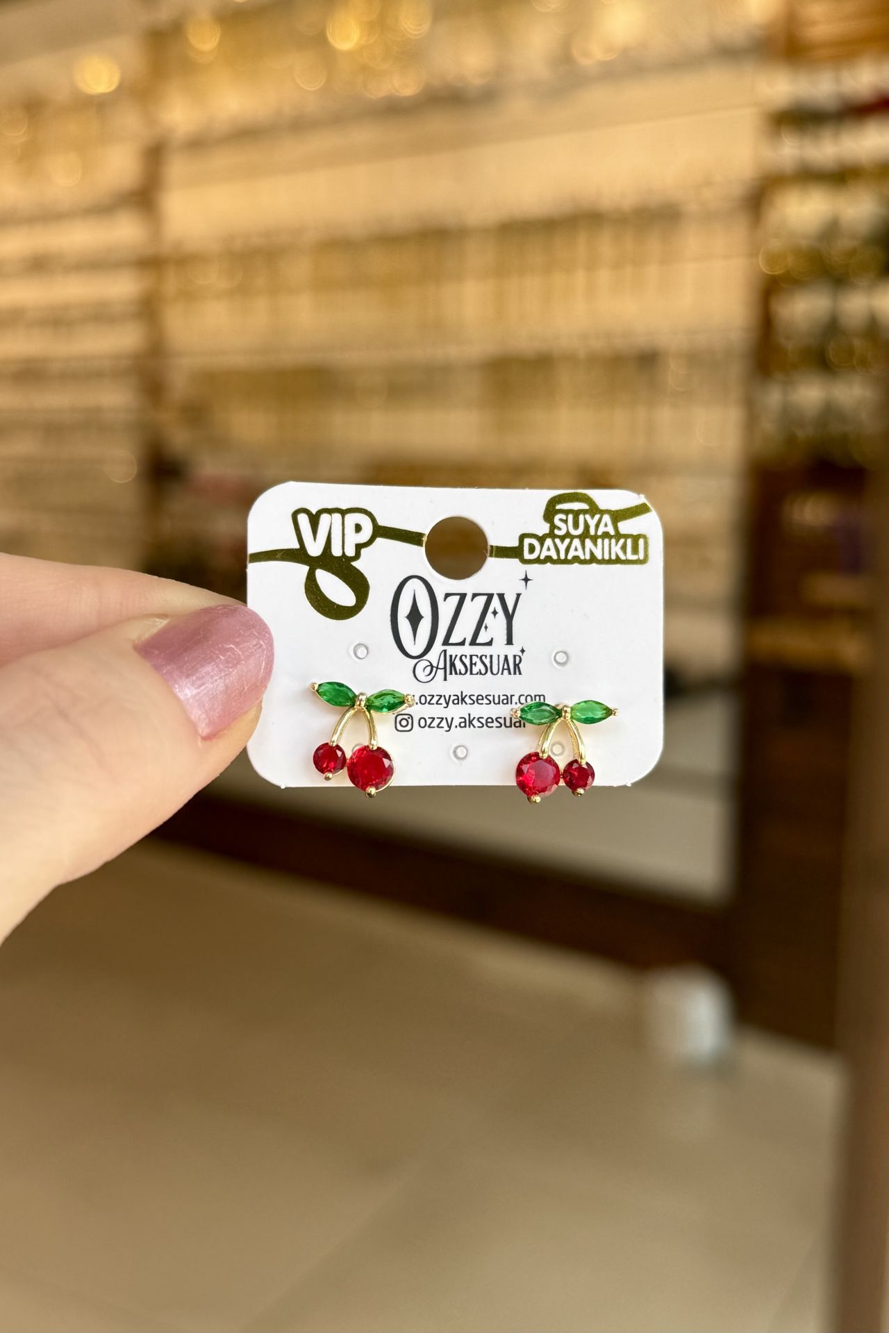VIP Zirkon Taşlı Kiraz Küpe 14K