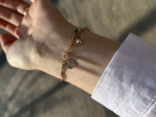 VIP Kalp ve Zil Detaylı Burgu Zincir Bileklik 22K 17 + 3 cm