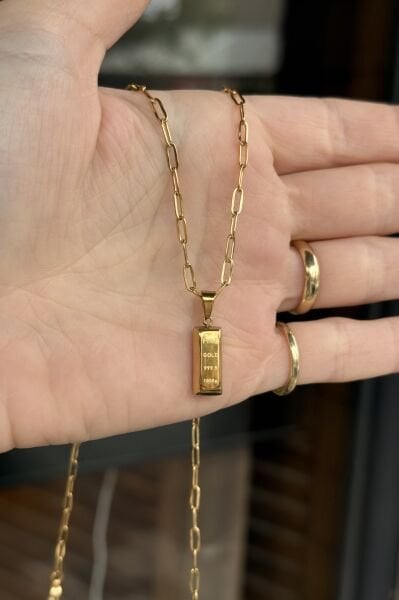 Külçe Altın Uç Modelli Çelik Ataç Kolye 45 cm