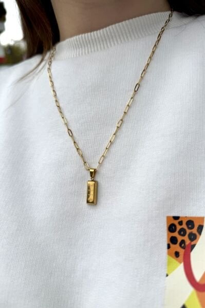 Külçe Altın Uç Modelli Çelik Ataç Kolye 45 cm