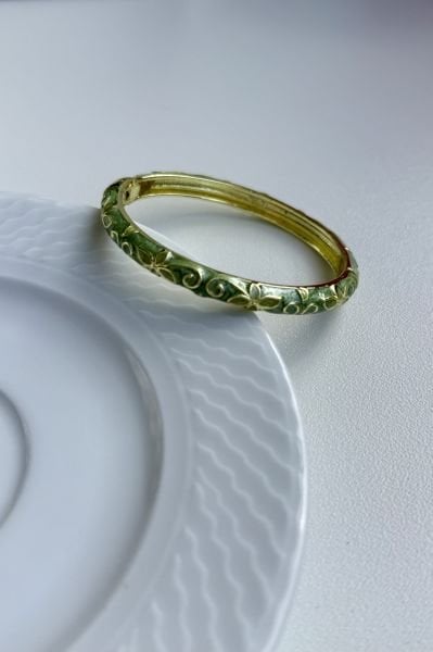 Mineli Vintage Yaylı Kelepçe Bileklik Yeşil