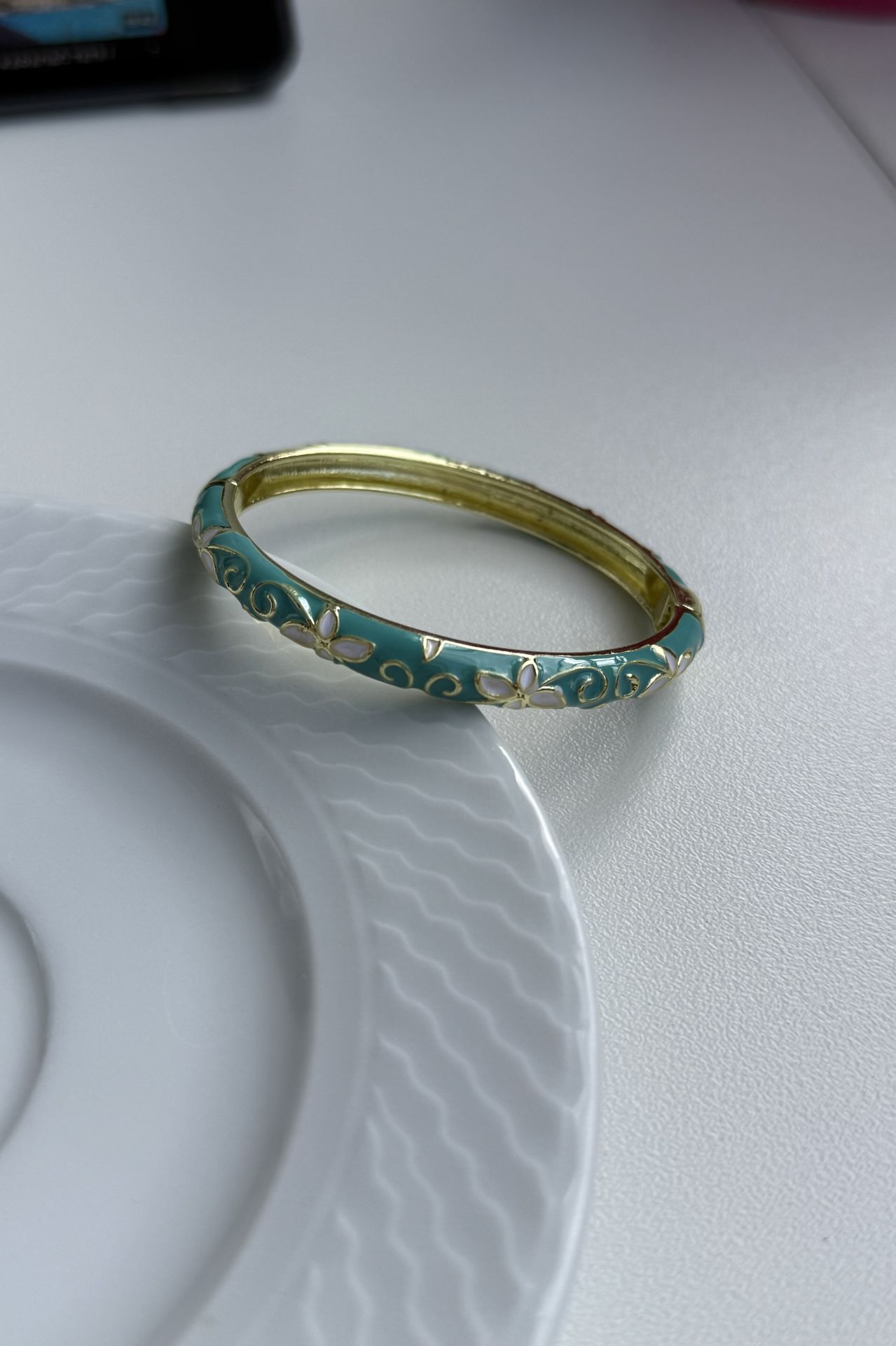 Mineli Vintage Yaylı Kelepçe Bileklik Turkuaz