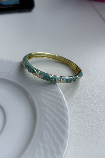 Mineli Vintage Yaylı Kelepçe Bileklik Turkuaz