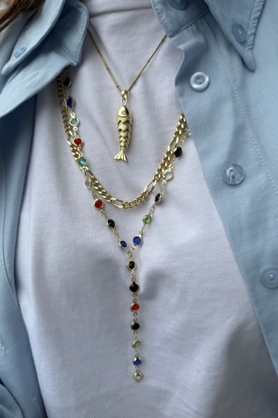 Hareketli Orta Boy Balık Çelik Kolye 45 cm