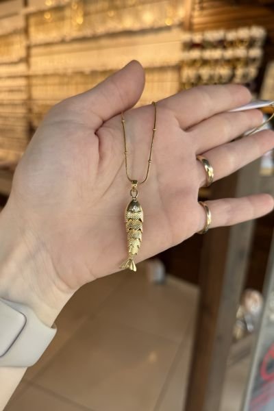 Hareketli Orta Boy Balık Çelik Kolye 45 cm