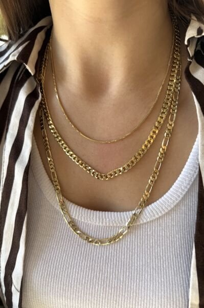 VIP Yassı Örgü Zincir Kolye 50 cm 14K