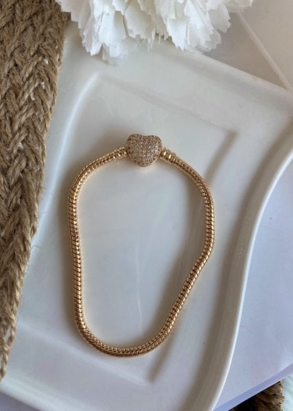 Zirkon Taş Kalp Klipsli Charm Bileklik 18 cm