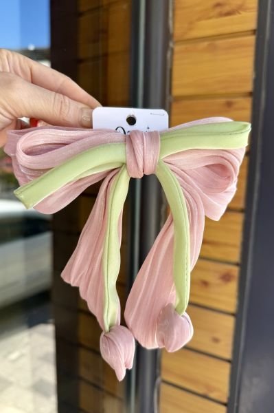 Laleli Saten Fiyonk Otomatik Toka Pembe