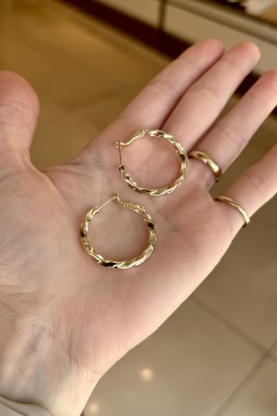 VIP Kesme Detaylı Halka Küpe 14K