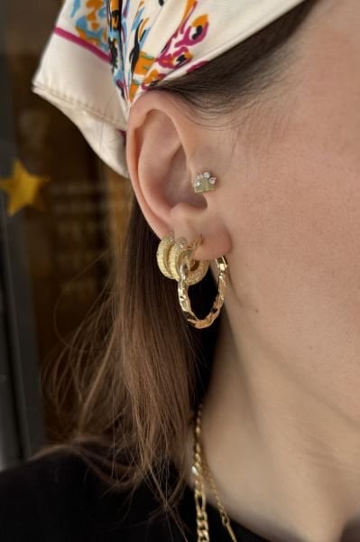 VIP Kesme Detaylı Halka Küpe 14K