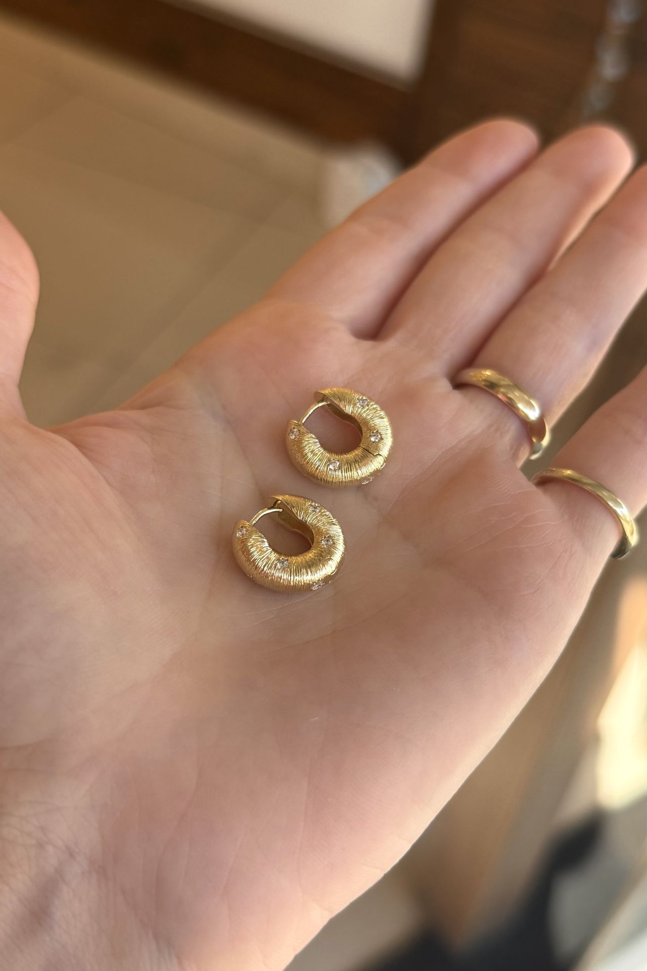 VIP Gömme Yıldız Taşlı İşlemeli Halka Küpe 14K