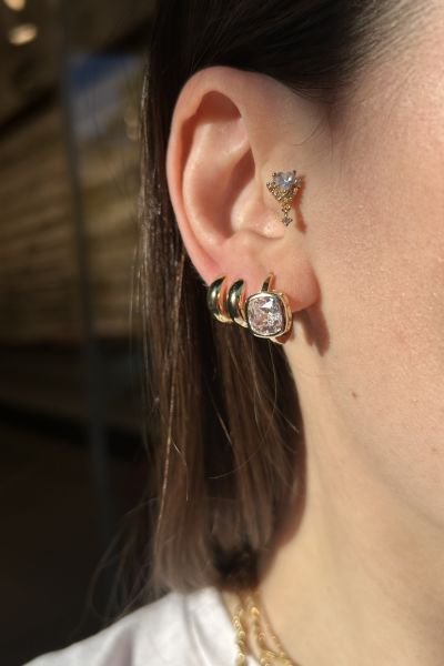 VIP Büyük Kristal Taşlı Premium Halka Küpe