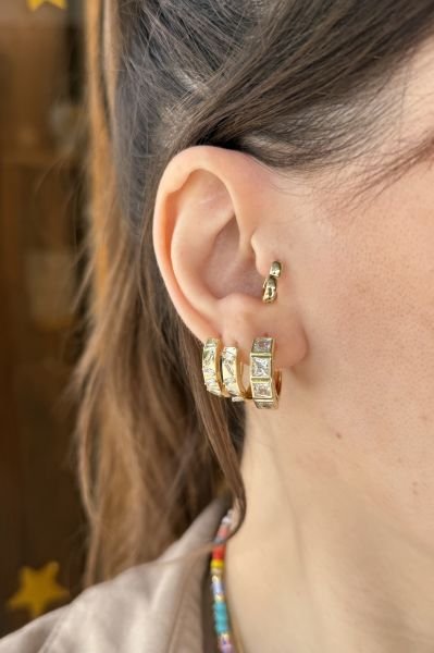 VIP 4 Sıra Kare Zirkon Taşlı Halka Küpe 14K